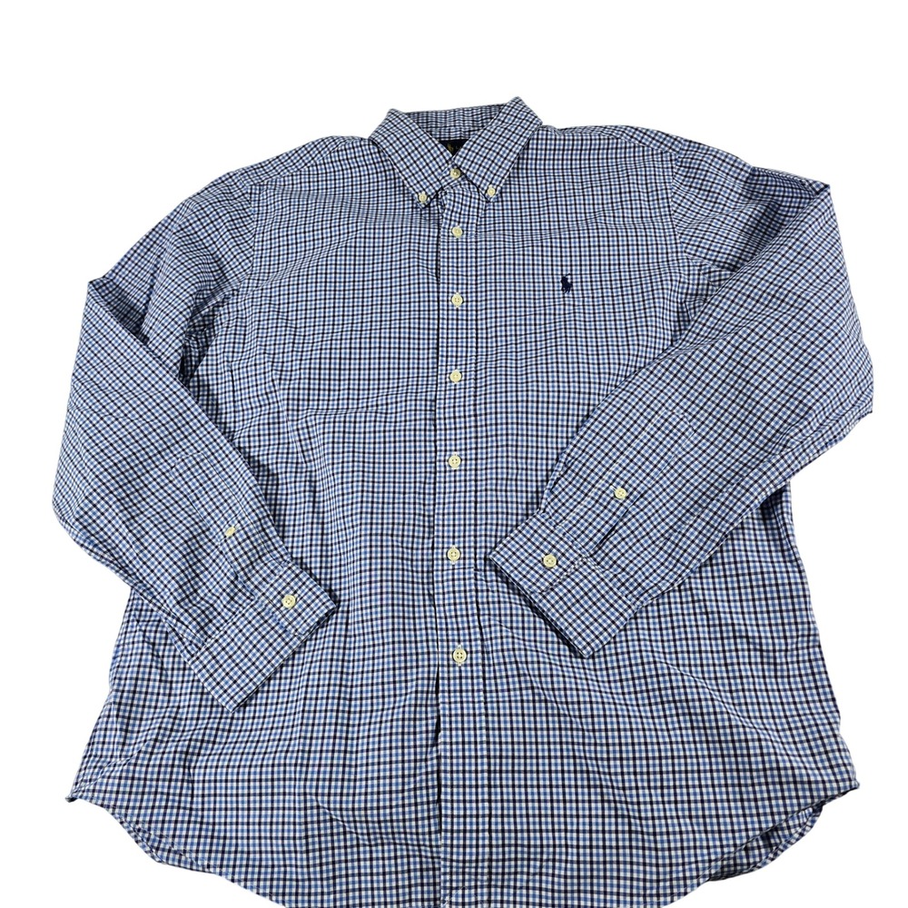 Polo Ralph Lauren Mens Blue White Gingham Cotton Button Down Shirt Large RN41381